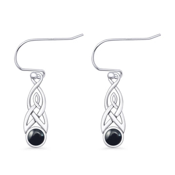 Round Black Onyx Trinity Dangle Fishhook Earring 925 Sterling Silver